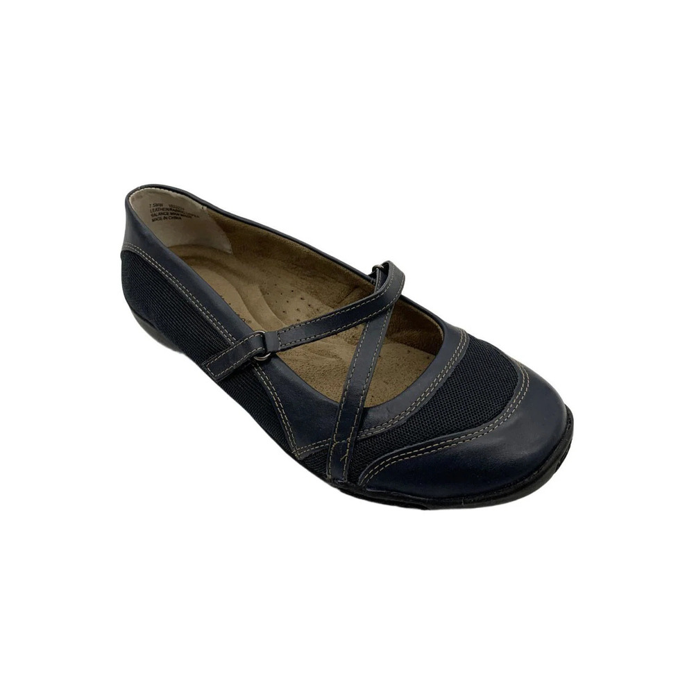 Auditions Women's Crescent Hook & Loop Strap Flat Navy - Extra Wide